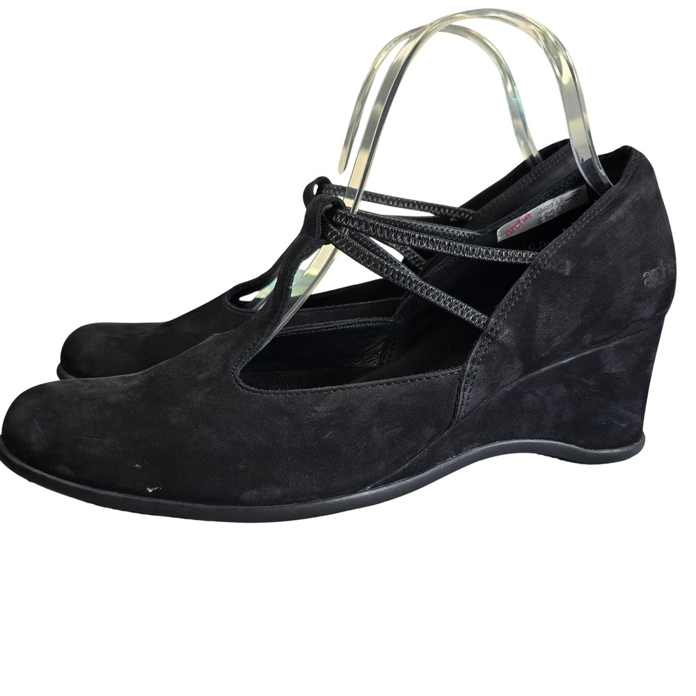 Arche Nosyam $425 Strap Wedge Heel Pumps Woman 41 / 10 Black Suede Comfort Shoes